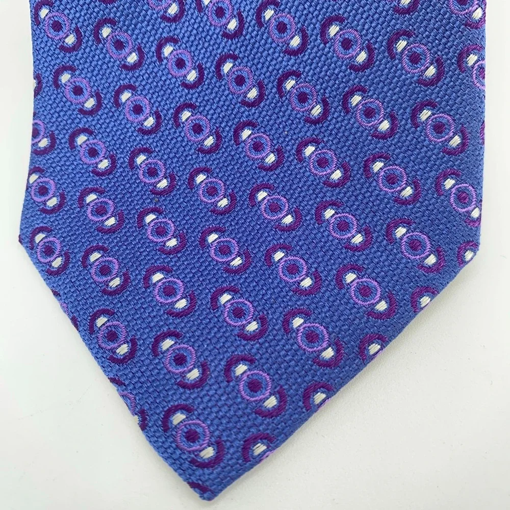 Eton Tie Men One Size Purple White Patterned Silk Classic Fit Necktie Italy Made